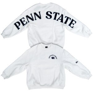 white long sleeve crew neck sweatshirt, large Penn State across back and sleeves